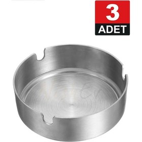 Resim 3 Adet Elit Büyük Boy Paslanmaz Çelik Kül Tablası Krom Küllük 10cm 