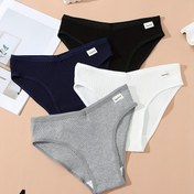 Resim 4 Adet Kadın Düz Ribana Külot - Yumuşak Çizgili Desenli, Pastel Renkler (Açık Mavi, Pembe, Beyaz, Lavanta), Makinede Yıkanabilir Minimalist Günlük İç Çamaşırları, Dikişsiz Şık ve Rahat Kalça Altı 