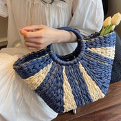 Resim Kadınlar İçin Mükemmel Lily Bohem Vintage Dokuma Çanta - Sabit Askılı Rustik Çizgili Plaj Çantası, Açık Üst Tasarım Haki/Yeşil/Mavi, El Yapımı Kumaş Günlük Kullanım & Tatil Hediyeleri, Detaylı Örgü 
