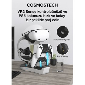 Resim Cosmostech Ps5 Vr2 Sanal Gerçeklik Gözlüğü Uyumlu Şarj Standı – Hızlı Şarj Istasyonu, Kulaklık & Vr gözlük aparatlı 