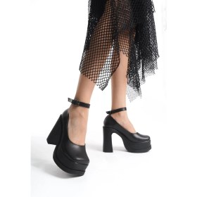 Resim Asmi Shoes Kadın Della Bilekten Bağlamalı (12CM) Platform Topuklu Ayakkabı Siyah 