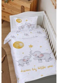 Resim Organik Lastiksiz Çarşaflı Bebek Nevresim Takımı 100x150 - Hayalperest Fil 