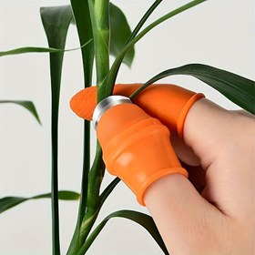Resim 6 adet Çok Fonksiyonlu Parmak Bıçakları Seti, 1 Parmak Bıçağı + 5 Parmak Cırt Cırt Kesme Aracı Meyve Ağacı Toplama ve Bitki Budama için, Silikon Parmak Cırt Cırt, Paslanmaz Çelik Başlık 