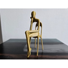 Resim 15cm Gold Renk Soyut Düşünen Heykel - Modern Ev Dekorasyonu 