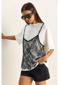 Resim Shade Kadın Dantel Detaylı Katmanlı Görünümlü Basic T-shirt 1083 60286114 - Beyaz 
