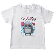 Resim Angemiel Baby Partideki Sevimli Rakun Erkek Bebek Tişört Beyaz B0575MDBBKETSRT 