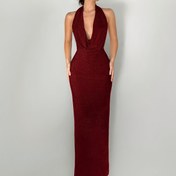 Resim Kadınlar İçin Şık Halter Boyunlu Sırtı Açık Akşam Elbisesi - Derin V Yaka, Düz Renkli Resmi Parti & Gala Elbise, Tüm Mevsimler İçin, Denizkızı Hediyeleri, Özel Günler, Göz Alıcı Stil, Zarif Kesim, Moda Tutkunları, Yüksek Kaliteli Kumaş, Fashionista Kıyafeti 