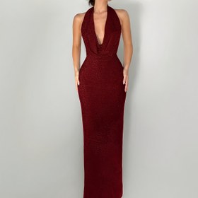 Resim Kadınlar İçin Şık Halter Boyunlu Sırtı Açık Akşam Elbisesi - Derin V Yaka, Düz Renkli Resmi Parti & Gala Elbise, Tüm Mevsimler İçin, Denizkızı Hediyeleri, Özel Günler, Göz Alıcı Stil, Zarif Kesim, Moda Tutkunları, Yüksek Kaliteli Kumaş, Fashionista Kıyafeti 