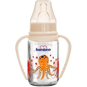 Resim Bambino Kulplu Cam Biberon 125 ML -Blister- 0-6 Ay Krem Dino 