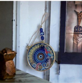 Resim Yaldızlı Bülbül Kuşlu Çicekli Nazar Boncuklu Duvar Süsü Camlı Duvar Dekoru 