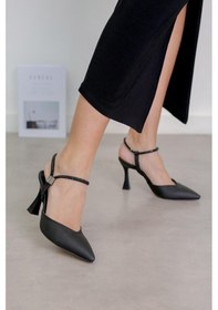 Resim Perii Model 8 CM Topuklu Taş Detaylı Topuklu Ayakakbı Sıy.saten Siyah 