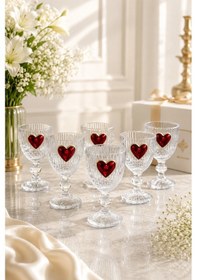 Resim 6 Lı Kristal Cam Kahve Yanı Su Bardağı Kalp Bardak Kalpli 75ml şeffaf 