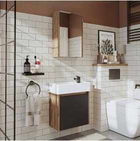 Resim ROOMART Ayaksız Tek Kapaklı Lavabolu 50 Cm Banyo Dolabı+aynalı Üst Dolabı 