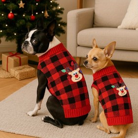 Resim 1 adet Sevimli Noel Geyiği Pet Kazakları, Küçük Orta Büyük Köpekler ve Kediler için Yumuşak ve Rahat Örgü Giyim, Turtleneck Tasarımı Esnek ve Sıcak Köpek Kış Giyimleri, Bichon Schnauzer ve Yorkshire Terrier için Tatil Kutlamaları 