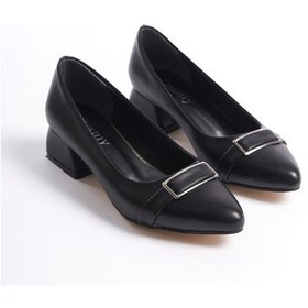Resim Kadın Katra 4 Cm Kalın Topuklu Düz Toka Deyatlı Klasık Ayakkabı-siyah Siyah 