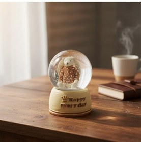Resim Pilli Işıklı Müzikli Kar Küresi Sevimli Ayıcık Figürlü Eğlenceli Masaüstü Biblo, Led Aydınlatmalı Dekoratif Hediyelik Kar Küresi 4989 