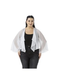 Resim Disentis Büyük Beden Kolu Yırtmaç Detaylı Şifon Beyaz Bolero Beyaz 