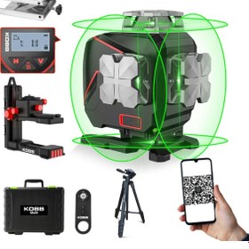 Resim KOBB KBL36GTP Profesyonel Li-ion Şarjlı 4X360⁰ LCD Ekran Otomatik Hizalamalı Yeşil Çapraz Çizgi Laze 