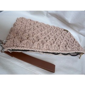 Resim Özel Desenli Örgü Clutch Çanta Pudra - Pembe 