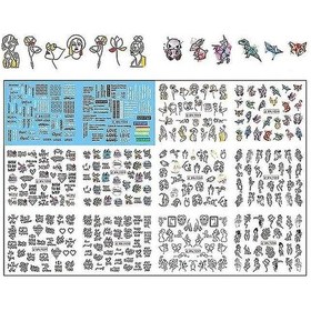 Resim Bn1237 1248 Karışık Çiçekli Geometrik Su Transferi Çıkartmaları Ve Tırnak Sanatı Çıkartmaları 