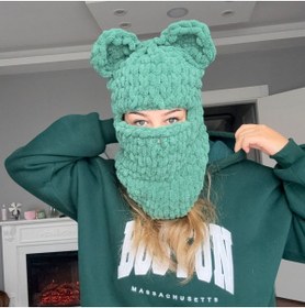Resim Linka Knit El Yapımı Ayıcık Balaclava, Kar Maskesi Balaclava, Günlük Kasksız Kullanım Kar Maskesi 