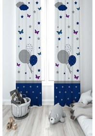 Resim Mekta Home Bebek Ve Çocuk Odası Kelebekli Balon Desenli 2 Kanat Fon Perde 