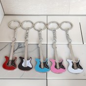 Resim 5'li Paket Yaratıcı Mini Basit Müzik Aleti Simülasyonu Elektrik Gitar Aksesuarı Anahtarlık Kolye 