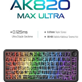 Resim Ajazz AK820 Max Ultra 3 Modlu Manyetik Switch Klavye-8+8k Tepkime SÜRESI-128 K Tarama Hızı Web Driver 