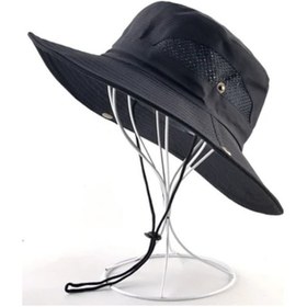 Resim Qianyi Erkek Ve Kadın Geniş Kenarlı Anti-uv Plaj Şapkası - Yaz Kamp Yürüyüş İçin Black 