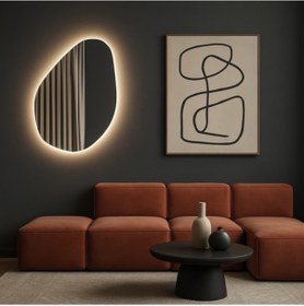 Resim 50x72 Cm Modern Asimetrik Led Ayna Dokunmatik, Dim Edilebilir, 3000k Günışığı Banyo Aynası Sarı 