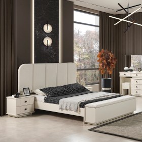 Resim Eymense Petek Modern Panolu Komodinli Bazasız Karyola 