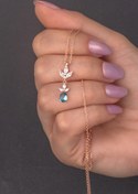 Resim LINTERNA 925 Ayar Gümüş Oval Aquamarine Taş Model Lotus Kolye 