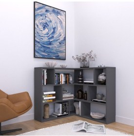 Resim Asya Dekoratif, 12 Raflı, Köşe Kitaplık Antrasit 