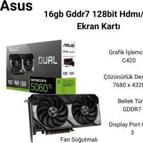 Resim Asus Rtx 5060 Tı Dual Oc Edition DUAL-RTX5060TI-O16G 128 Bit Gddr7 16 GB Ekran Kart 