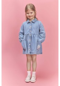 Resim Defacto Uzun Kollu Jean Elbise Kız Bebek H0372a526smnm39 Mavi-nm39 