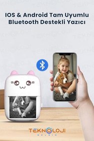 Resim Genel Markalar Cep Yazıcı Taşınabilir Bluetooth Kablosuz Şarjlı 6 Rulo 3 Kalem Seti Hediye Pembe Yazıcı 