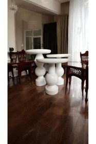 Resim Simillo Home&Living Wood Wooden Ahşap Beyaz Renk 3’lü Set Fitilli Mantar Yan Sehpa Modern Fiskos / Zigon Sehpa 