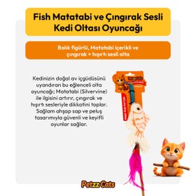 Resim PetzzCats Fish Matatabi ve Çıngırak Sesli Kedi Oltası Oyuncağı Beyaz 42 Cm 
