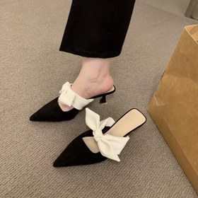Resim Şık Kadınlar için Siyah Sivri Burunlu Stiletto Topuklular Fiyonk Detaylı - Giyilebilir, Kumaş Üst ve Astar, PU Taban, Rahat ve Şık Günlük Kıyafetler İçin, Resmi Ayakkabı | Şık Ayakkabı Tasarımı | Konforlu Tabanlık, Sevimli Topuklar 