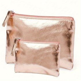 Resim 2 adet/1 Set Büyük Kapasiteli Moda Metalik Makyaj Çantası - Geniş Seyahat Makyaj Çantası, Düzenli Depolama Alanı, Dudağa Uygun Çanta, Makale ve Güzellik Gereksinimleri için Mükemmel Cep - Kadınlar için Şık ve Tasarruflu Taşınabilir Aksesuar 