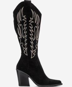 Resim Dericlub Kadın Yüksek Topuk Western Çizme Gerçek Süet Deri ZY 1614 