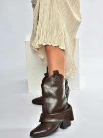 Resim Fox Shoes V973601009 Kahverengi Kalın Topuklu Western Kovboy Kadın Bot Kahverengi-suni Deri 