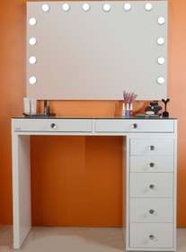 Resim Platto Creative Works Milano 6 Çekmeceli 100 Cm Makyaj Masası Ve Minimal Işıklı Makyaj Aynası Takımı 