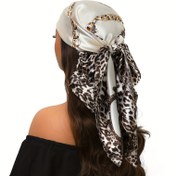 Resim 89.92cm Şık Leopar Desenli Kare Eşarp Altın Nakışlı - Hafif Polyester, Rüzgar Geçirmez ve Güneş Koruyucu Kadın Baş Sarığı, Dış Mekan Modası İçin Mükemmel 