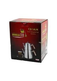 Resim Pramit Mini Boy Çelik Çaydanlık Seti - Takımı Renkli Bakalit Kulp Üst Demlik: 0.9lt - Alt Suluk: 1.5lt Kendinden Süzgeçli 4741 Ahşap - Şeffaf 