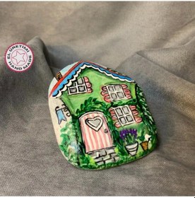 Resim Uretti - Belkıs 8188 - El Yapımı Doğal Taş Üzeri Akrilik Boya Sevgi Evi Dekoratif Obje - 8 X 9 Cm 1 Adet 