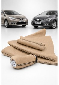 Resim Renault Fluence / Megane Vites Topzu/el Freni Ve Vites Körüğü-el Freni Kolu Derisi 5 Ileri-bej Deri-siyah Dikişli 