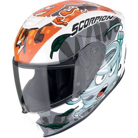 Resim Scorpion EXO-JNR Air THE4ELEMENTS Kapalı Çocuk Motosiklet Kaskı Beyaz Mavi Turuncu 