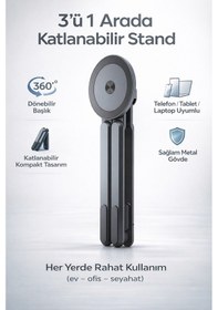 Resim Magstone 3in1 Ayarlanabilir Laptop Tablet Telefon Standı Döner Magsafe Uyumlu Yükseklik Ayarlı 