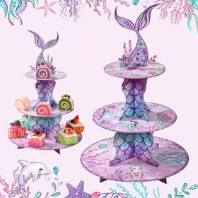 Resim 1 adet, 3 Katlı Deniz Kızı Kuyruğu Kağıt Keklik Standı, Küçük Deniz Kızı Cupcake Malzemeleri için Doğum Günü Partisi Süsü, Düğün Partisi Tatlı Kek Rafı, Deniz Altı Masa Süsü. 